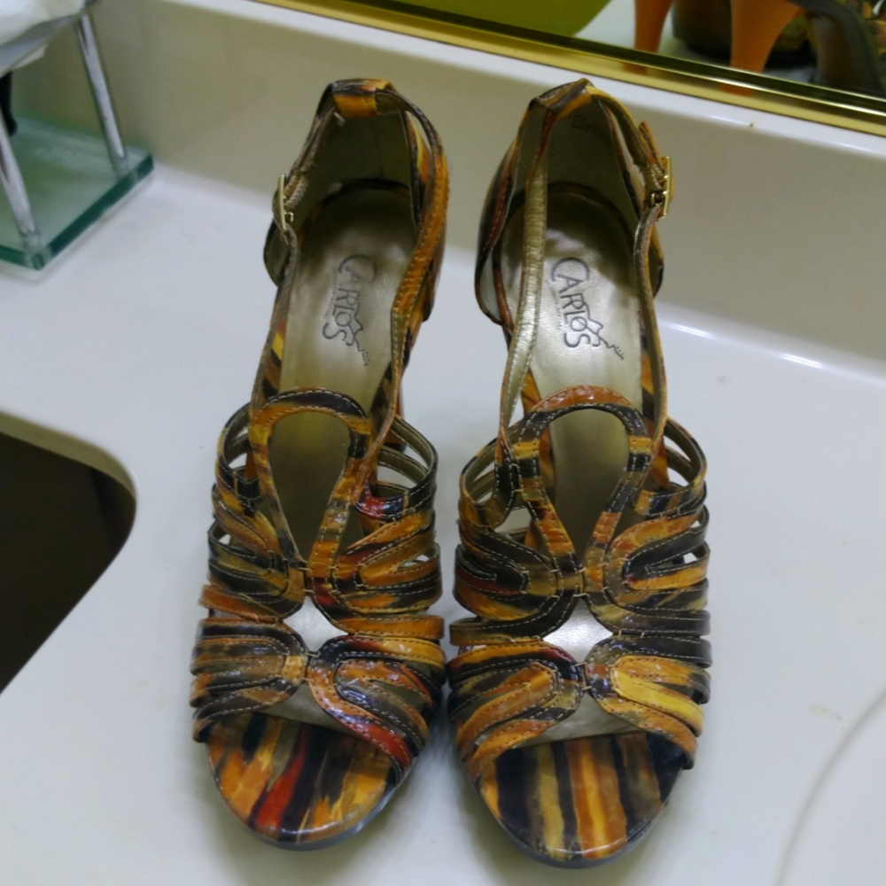Carlos Santana strappy heels, nemesis yellow, Size 8